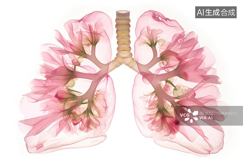【AI数字艺术】由粉色花瓣组成的肺部，关爱肺部健康图片素材