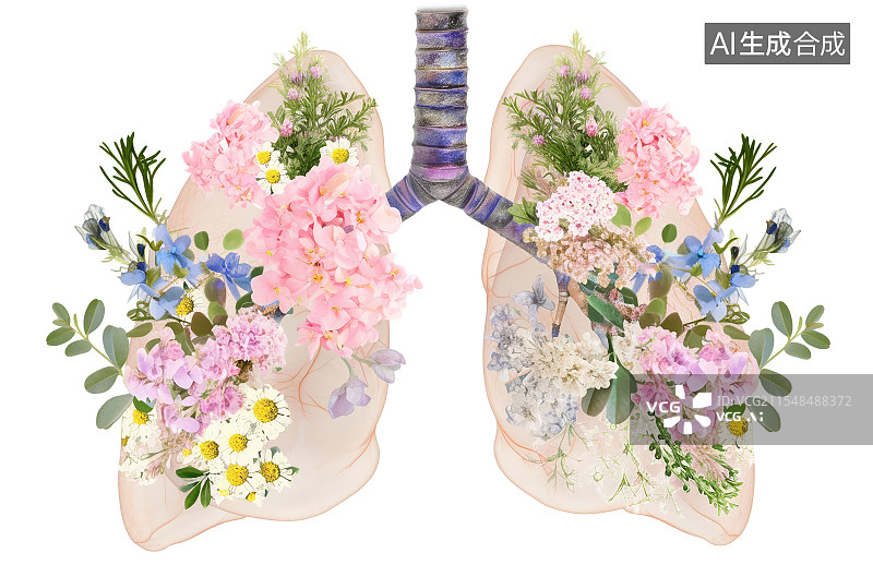 【AI数字艺术】肺部开满了鲜花，关爱肺部健康图片素材