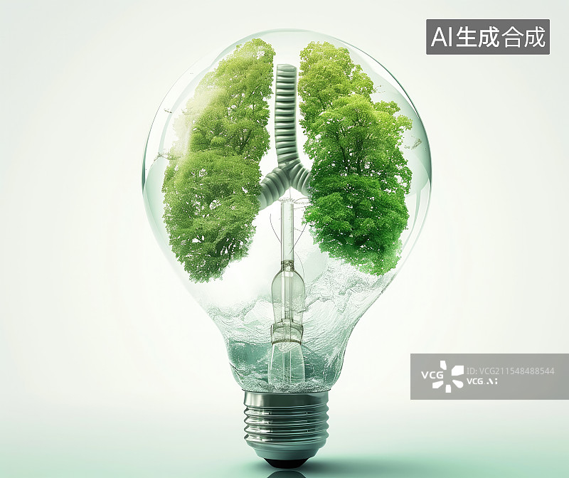 【AI数字艺术】肺部健康，在灯泡里的森林之肺图片素材