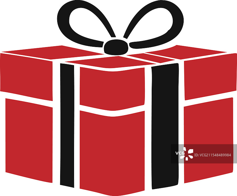 简单的红色礼品盒图标，配有黑色丝带图片素材