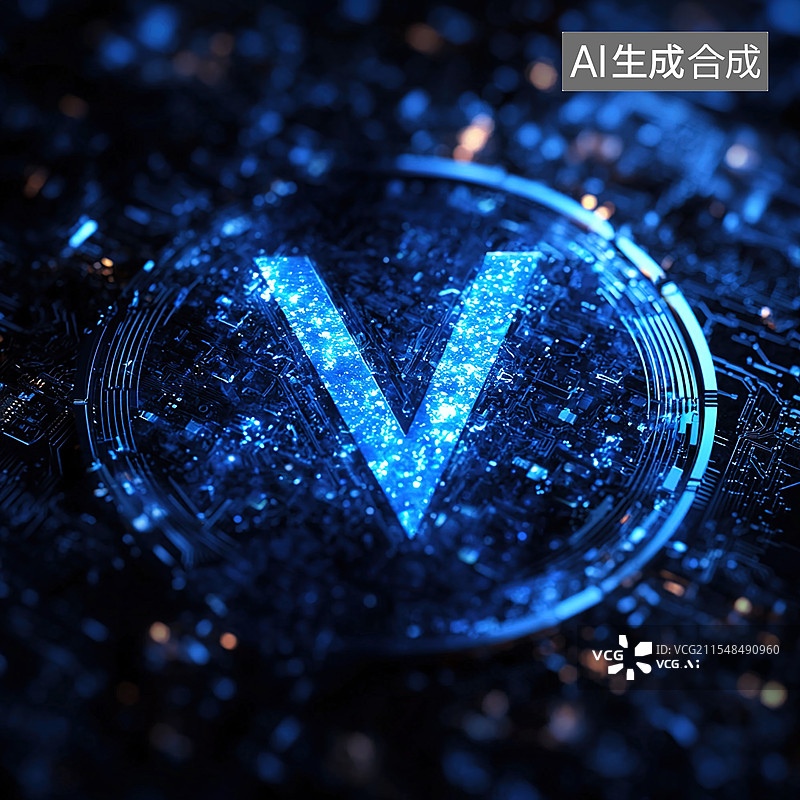 【AI数字艺术】字母V的科技感渲染图片素材