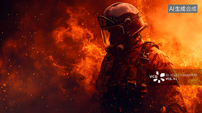 【AI数字艺术】最美逆行者消防员救火场景图片素材