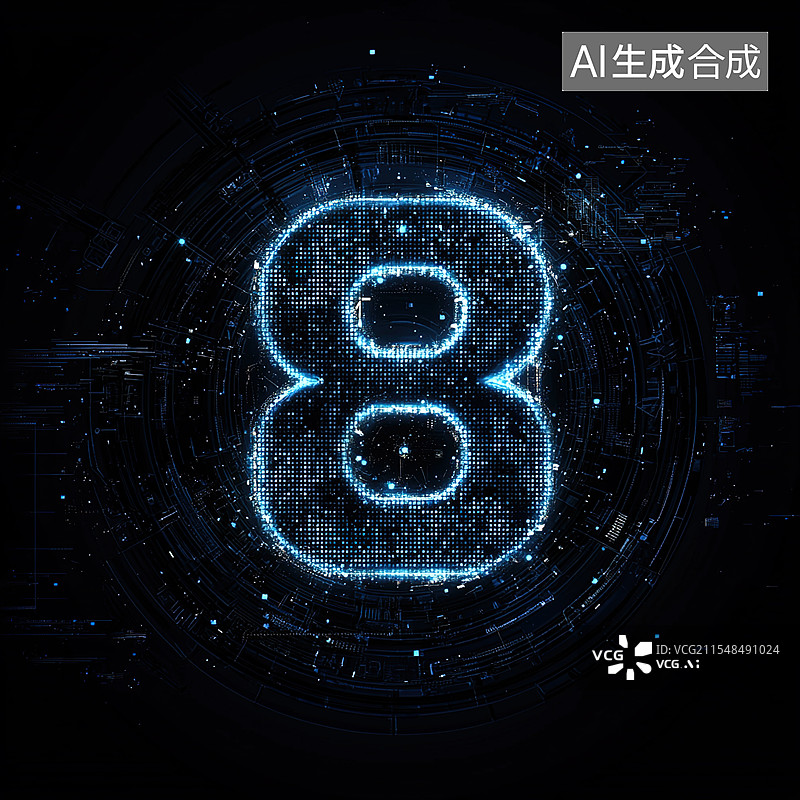 【AI数字艺术】数字8的科技感渲染图片素材