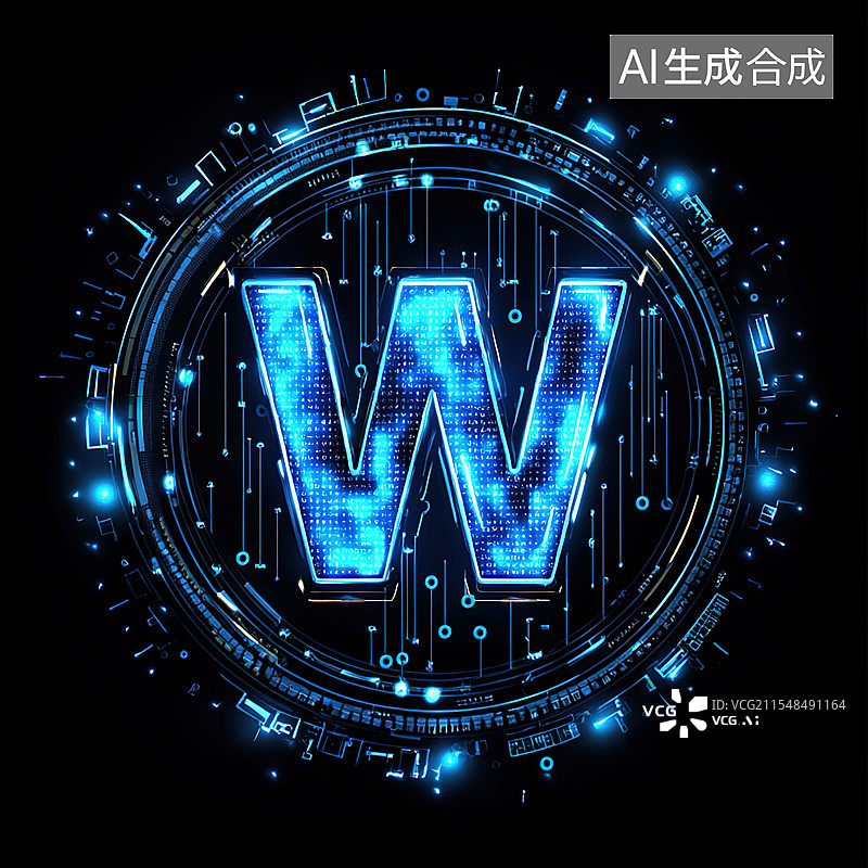 【AI数字艺术】字母W的科技感渲染图片素材
