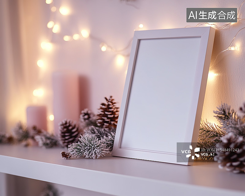 【AI数字艺术】圣诞节装饰的白色框架图片素材