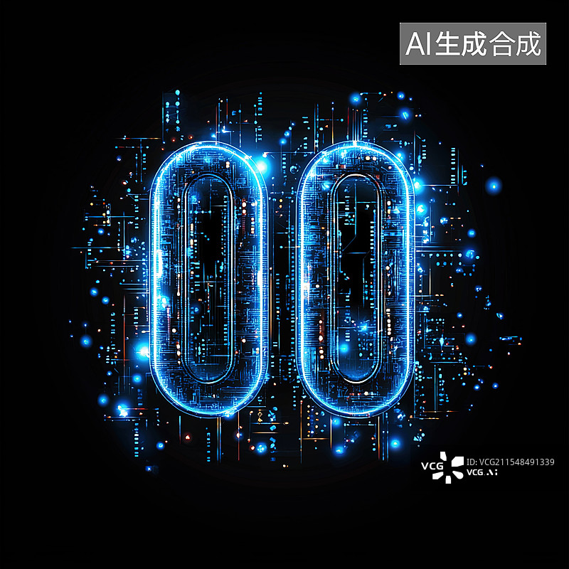 【AI数字艺术】数字00的科技感渲染图片素材