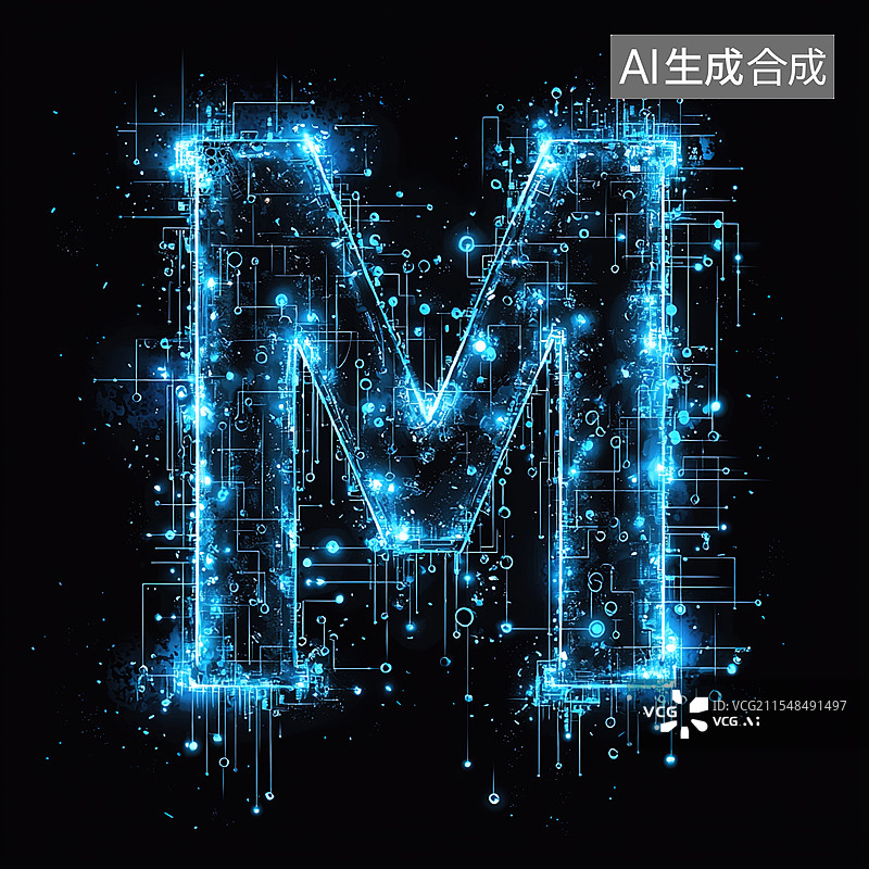 【AI数字艺术】字母M的科技感渲染图片素材