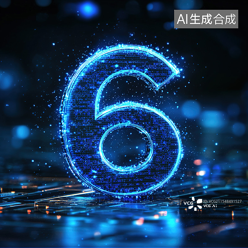 【AI数字艺术】数字6的科技感渲染图片素材