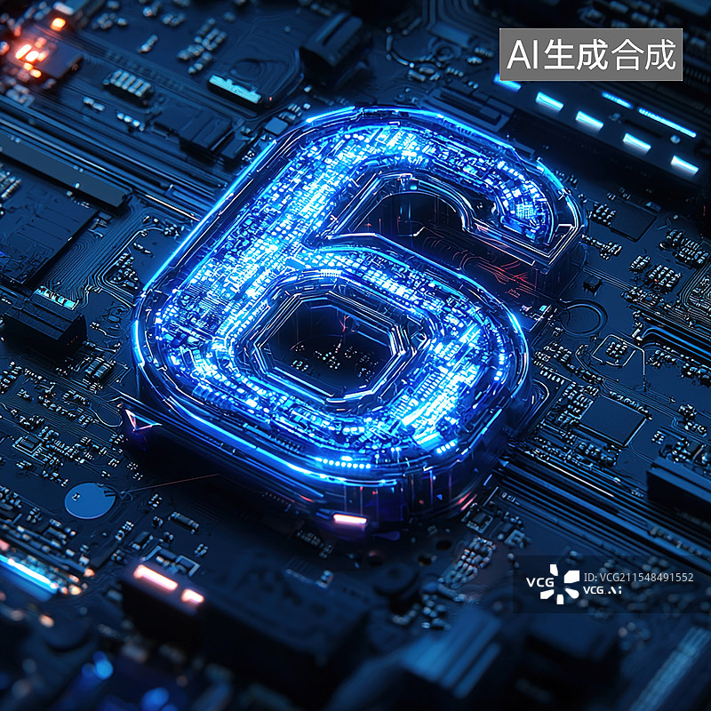 【AI数字艺术】数字6的科技感渲染图片素材