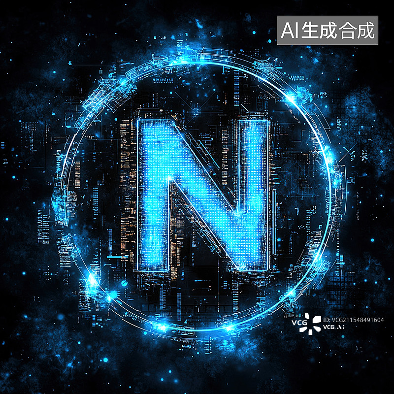 【AI数字艺术】字母N的科技感渲染图片素材