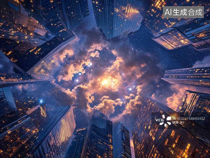 【AI数字艺术】商务金融城市科技感念插画，未来智慧城市背景图片素材