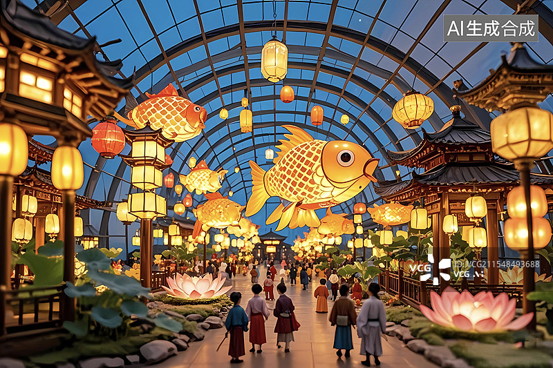 【AI数字艺术】非遗元宵传统花灯猜灯谜微距场景图片素材