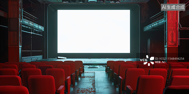 【AI数字艺术】电影院放映厅大屏幕科技背景图片素材