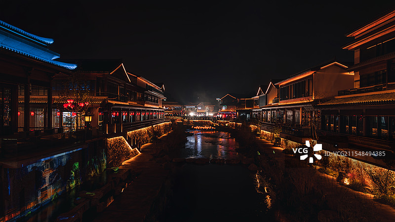 夜景风光｜浙江·台州（天台）｜赤城路·赭溪老街、天台文旅、夜游老街、江南古建、中国文化图片素材