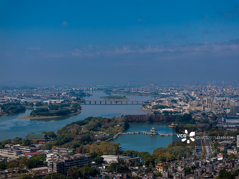 航拍广东揭阳城区、榕江、西湖风光图片素材