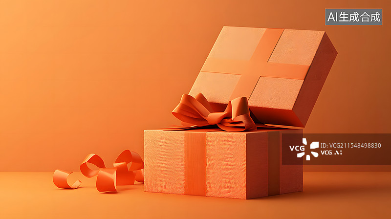 【AI数字艺术】3D橙色礼盒，打开的礼盒，电商产品展示礼盒图片素材