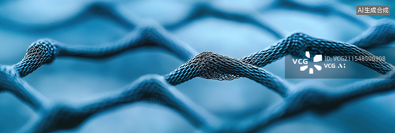 【AI数字艺术】来派六边形网格先进材料结构特写超现实蓝色渐变背景精细碳纤维或蜘蛛网纹理科技海报背景图片素材