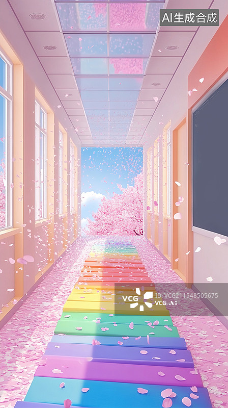 【AI数字艺术】活力开学季抽象设计樱花校园生活插画返校清新粉色调凸显教育扁平风格海报呈现春季学期图片素材