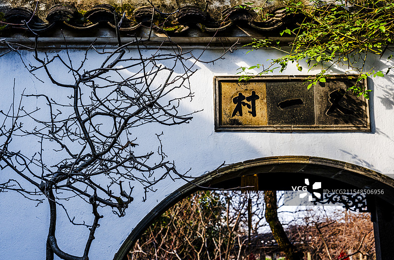 苏州留园又一村牌匾和古树图片素材