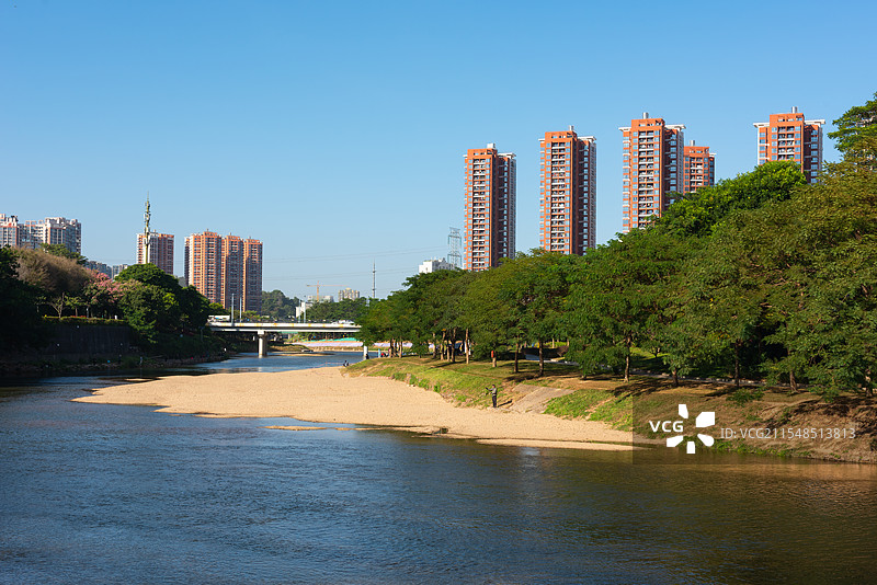 深圳市观澜区茅洲河河道城市风景图片素材
