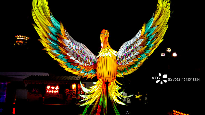 上海豫园元宵节灯会凤凰花灯图片素材