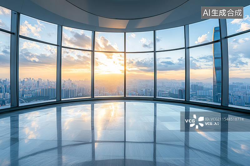 【AI数字艺术】日落时分的城市天际线全景俯瞰图片素材