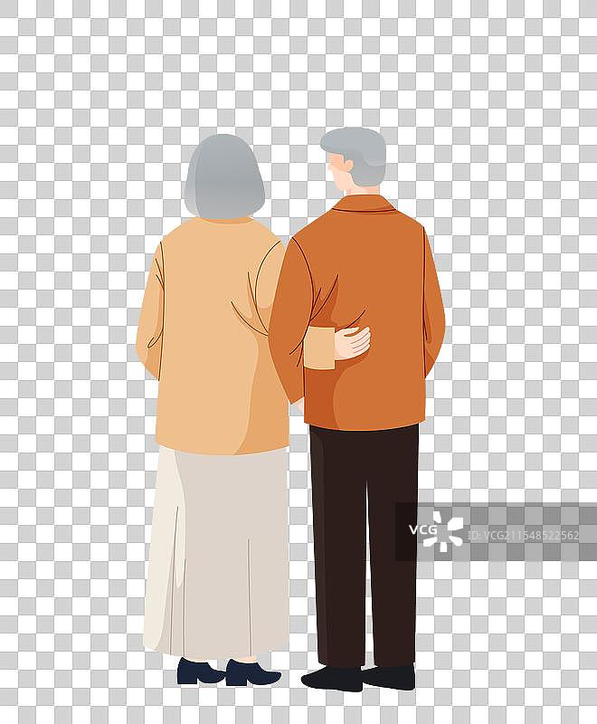 老年夫妻互相搀扶的背影图片素材