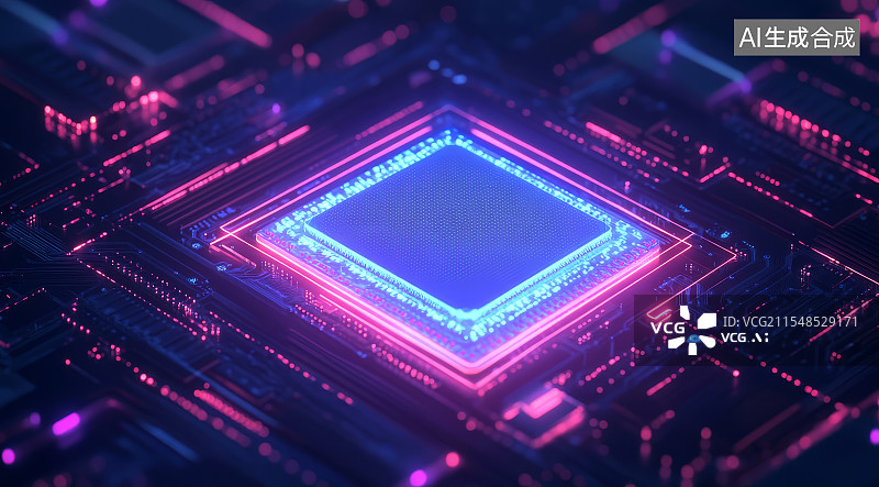 【AI数字艺术】发光处理器芯片科技感电路板结构特写图片素材