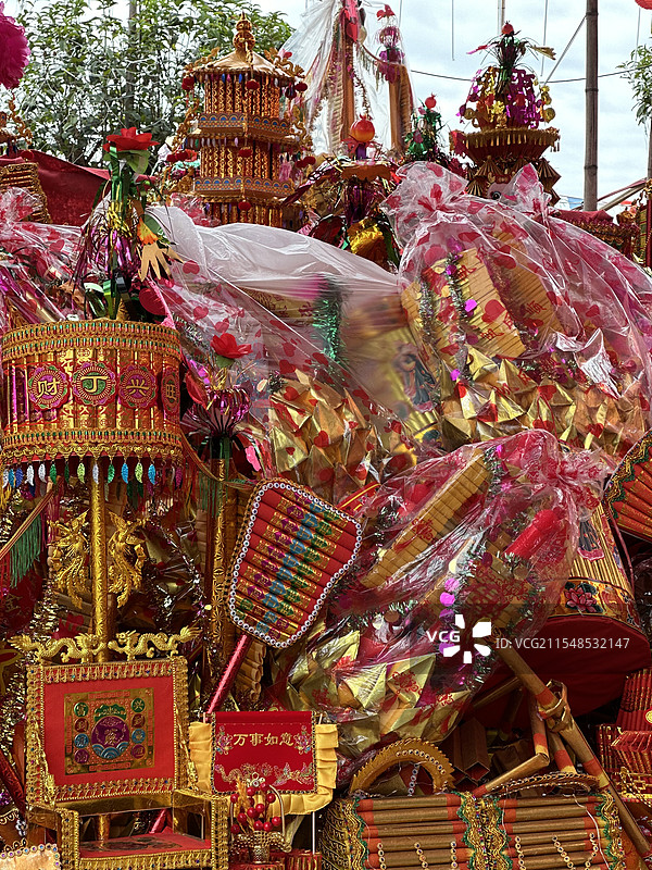 民族文化春节节庆拜老爷民俗活动纸钱天公金图片素材