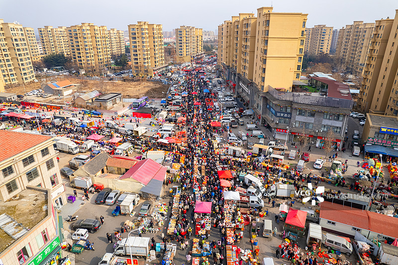 青岛流亭年味大集航拍图片素材