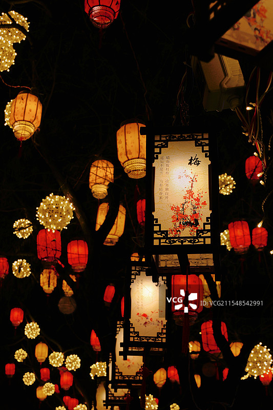 春节元宵节夜晚灯会灯笼图片素材