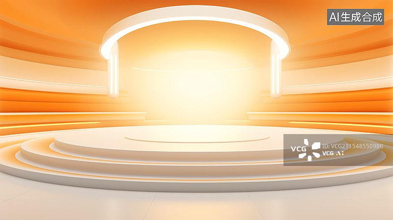【AI数字艺术】活力橙色建筑空间电商产品展台场景图片素材