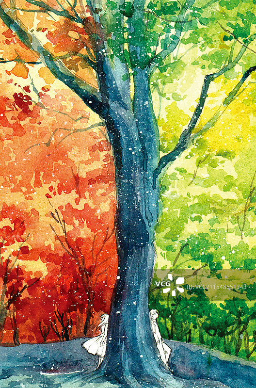 春秋分割之树插画图片素材