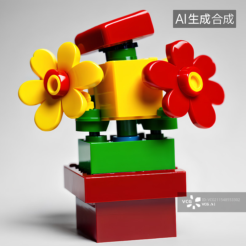 【AI数字艺术】积木玩具一盆花。图片素材