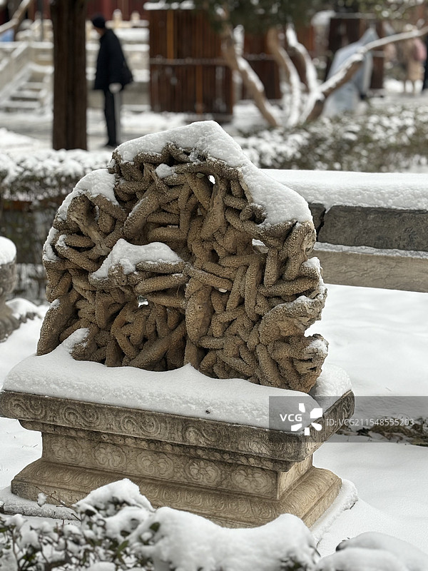 北京故宫博物院御花园海参石雪景作品图片素材