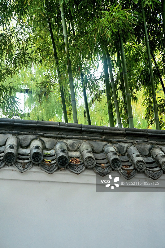 灰瓦白墙竹林图片素材