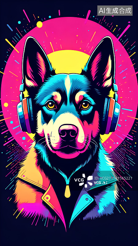 【AI数字艺术】动物主题插画 带着耳麦的狗狗图片素材