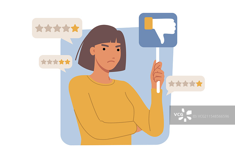 不满意的女性顾客给出差评并且图片素材