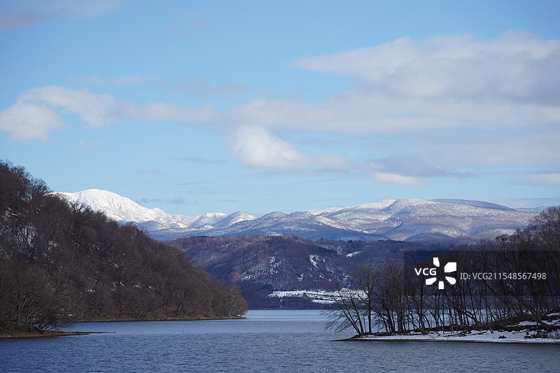洞爷湖雪山湖景图片素材