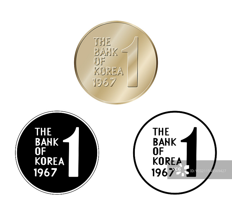 1967年韩国1元硬币反面套装图片素材