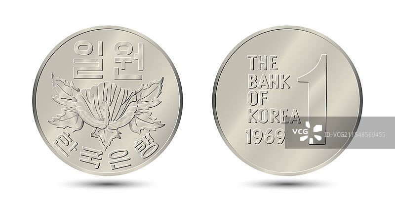 1969年韩国1元硬币的正面和背面图片素材