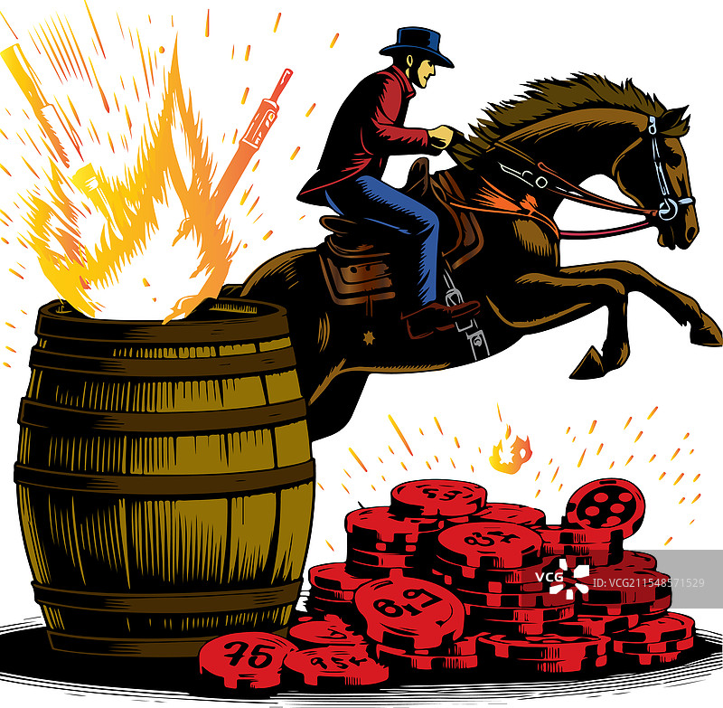 牛仔在竞技场上进行桶赛图片素材