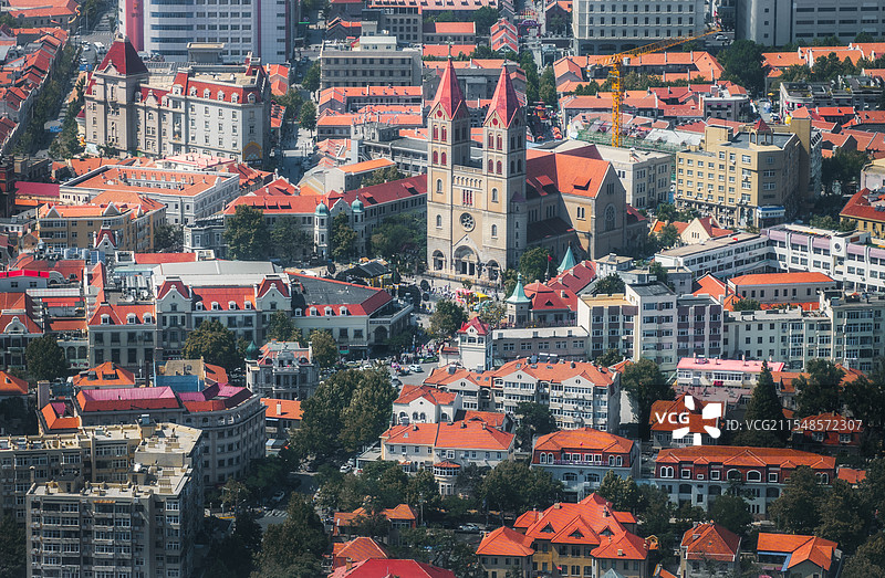 青岛新老建筑航拍图片素材