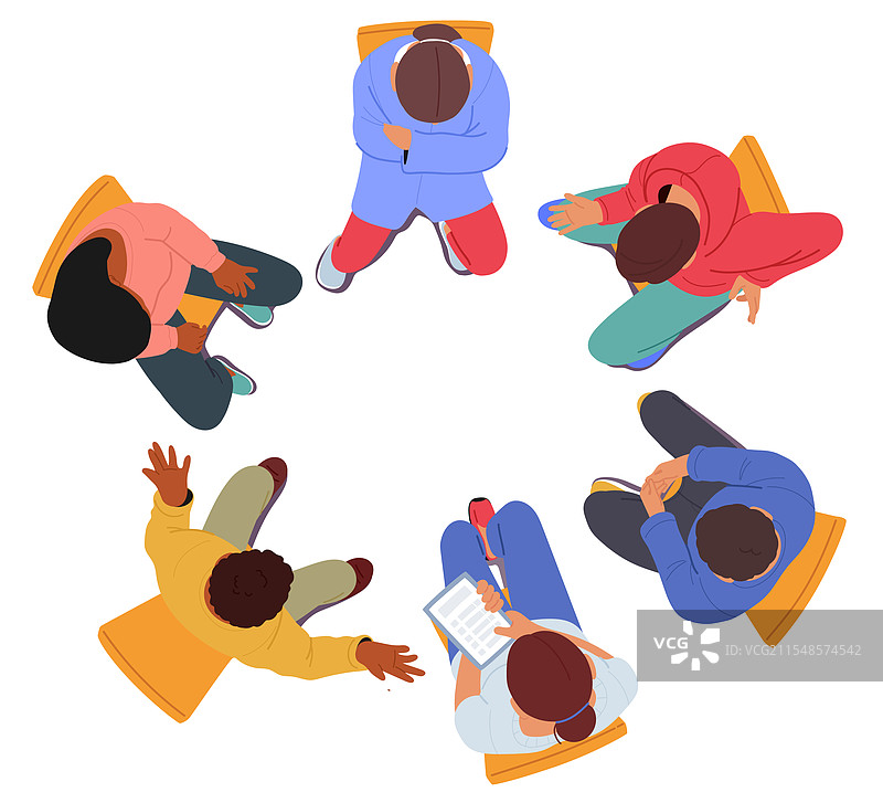 高角度视图的多元化人物卡通图图片素材