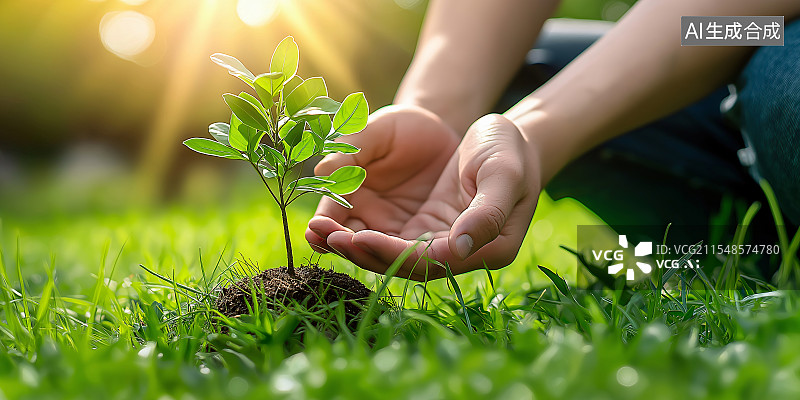 【AI数字艺术】树木捧起幼苗，正值地球日，画面满含生机，传递守护自然、呵护地球生态的希望。图片素材