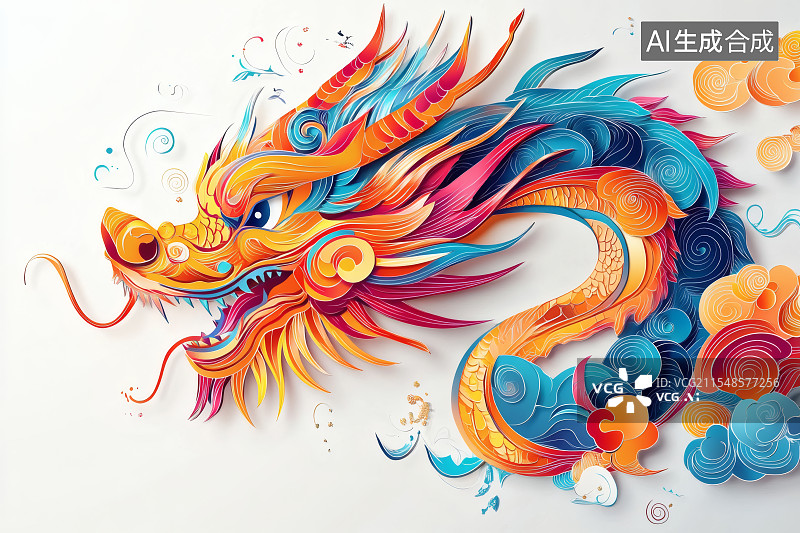 【AI数字艺术】腾云驾雾的国潮风格的中国龙图片素材