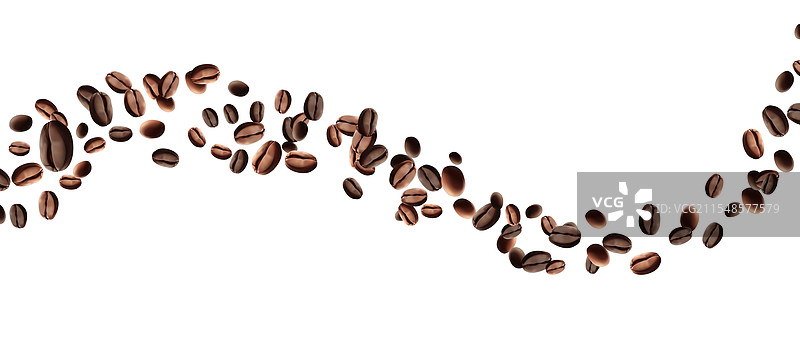 白色背景上的咖啡豆波浪形排列图片素材
