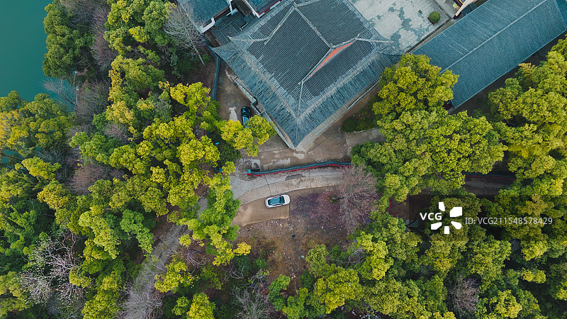 长沙是开福区洪山寺航拍图，春天，春景图片素材