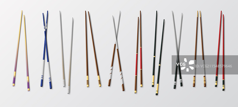 逼真的食物筷子套装，不同类型图片素材