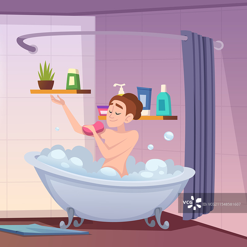 女人用肥皂泡沫洗澡清洁身体图片素材